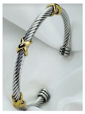 Two-Tone Silver and Gold Cable Cuff Bracelet